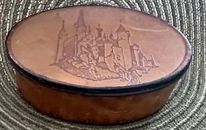 Vintage Oval DISNEY Leather Souvenir Keepsake Trinket Box FANTASTIC SHAPE 1980’s - Picture 1 of 20