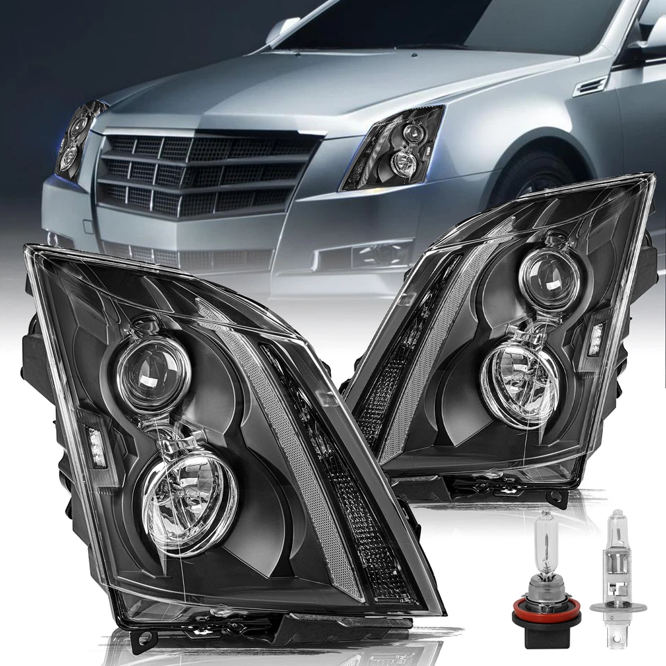 For 2008 2009 2010 2011 2012 2013 2014 Cadillac CTS Black Halogen Headlights Set - Image 1 of 4