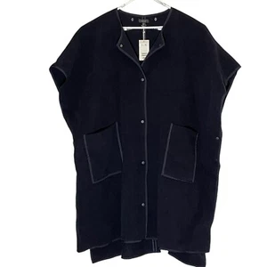 COS Black Wool Blend Longline Cape Poncho Coat w Front Pockets size Large + NWT - Picture 1 of 13