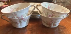 4 Theo Haviland Schleiger 151 Cups Saucers Edwardian Limoges France Pink Asters - Picture 1 of 13