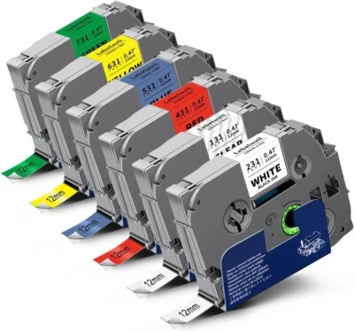 Cinta para hacer etiquetas 6PK laminada de 12 mm para Brother P-Touch TZ-231 TZe-231 PT-D210 Foto 1 de 4