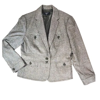 Talbots Women's Gray Tweed Blazer Jacket Petite Size 14P Military Style Pockets - Image 1 of 4