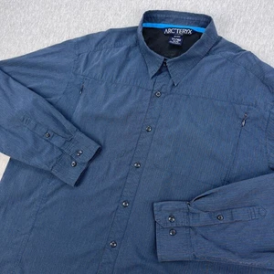 Camicia vintage Arc'teryx uomo XL blu manica lunga bottoni pesca escursionismo anni 90 Y2K - Foto 1 di 10