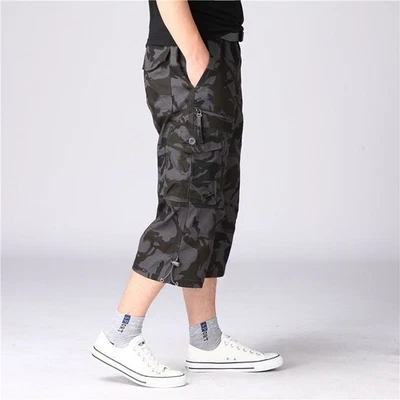 Mens Casual Twill 3/4 Length Pants Cargo Work Shorts Outdoor Hiking Cotton Pants - Image 1 of 4