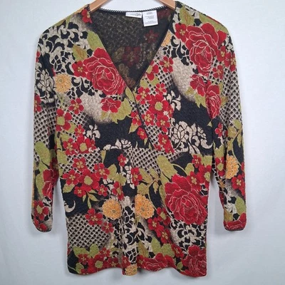 Camisa De Colección Y2K East 5th Mujer Grande Texturizada Roja Floral Dorada Metálica Elastizada Foto 1 de 4