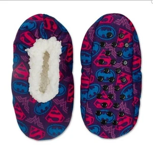 Justice League Girls Pink Supergirl Batgirl Fuzzy Babba Slipper Socks M/L 13-4 - Picture 1 of 1