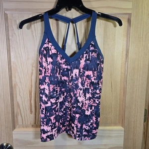 Nike Womens Swim Top Tankini Large Coral Gray Black Geometric Beach Vacation - Picture 1 of 5