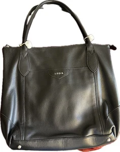 *LODIS Siera Black Leather Tote Bag Shoulder Handbag Travel Luggage Sleeve - Picture 1 of 3