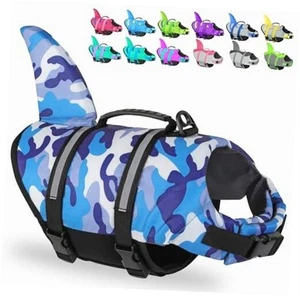 Camo Dog Life Jacket - Swimming Vest with Buoyancy & Large Blue-Camo-Shark - Picture 1 of 6