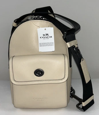 NUEVO COACH Bolso Bandolera Pequeño Turnlock Pack Marfil 100% Cuero Liso $328 Foto 1 de 4