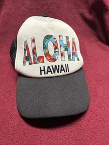 Aloha Hawaii Hat Cap Strap Back Adult One Size Black Floral Polyester Trucker - Picture 1 of 7