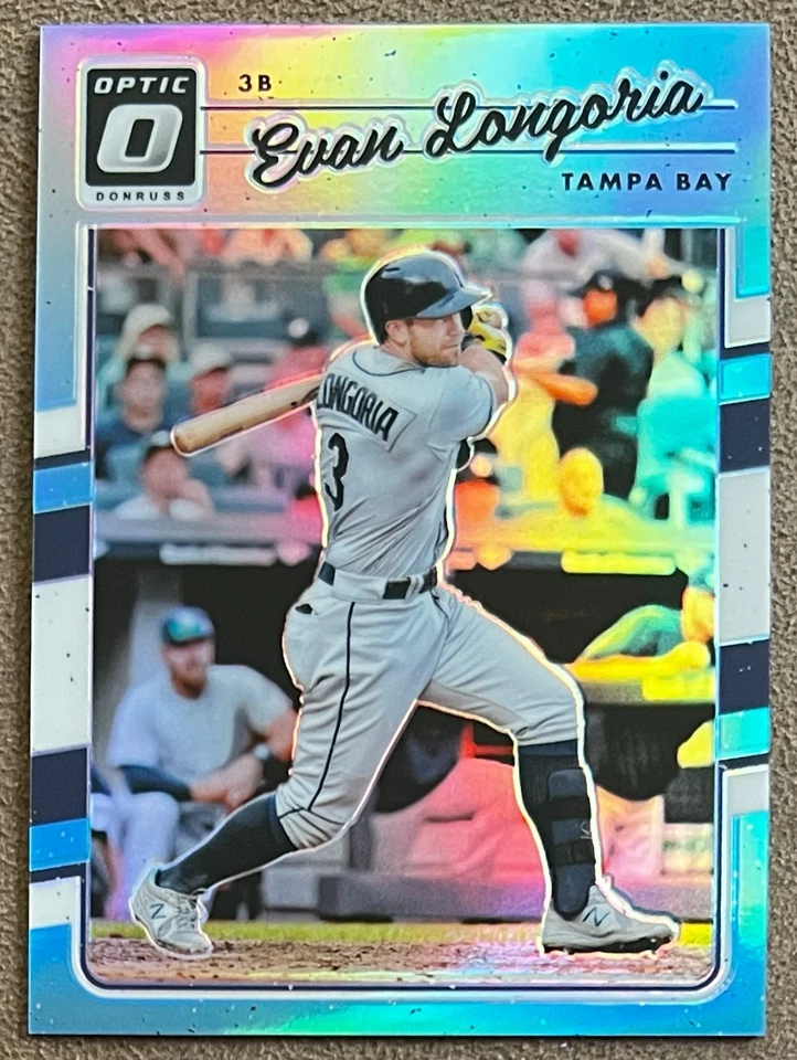 Donruss Optic Carolina Blue Prizm #143 2017 Evan Longoria/50 Tampa Bay Parallel Foto 1 de 2