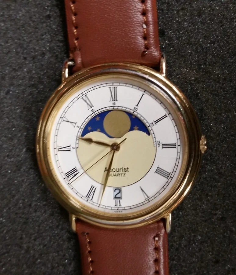 Vintage Accurist Gents Moon Phase Watch New Strap & Battery Working - Image 1 of 4