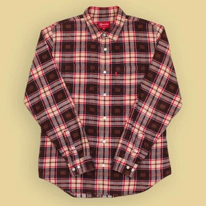 Camisa Supreme Marrón/Tostado/Rojo Estampada Franela Algodón A Cuadros Abotonada M - Imagen 1 de 6