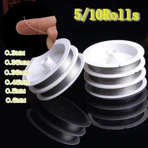 5/10Rolls 0.3/0.35/0.38/0.45/0.5/0.6mm Steel Tiger Tail Beading Wire Cord Thread - Picture 1 of 11