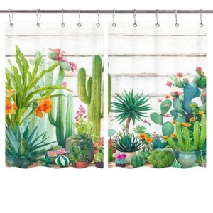 Cactus Garden 3D Curtains Window Drapes 2 Panel Set with Hooks Waterproof Fabric - Picture 1 of 10