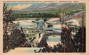 SKISPRINGER VON OLYMPISCHER SKISCHANZE SEE PLACID NY VINTAGE POSTKARTE 1949 092123 S - Bild 1 von 2