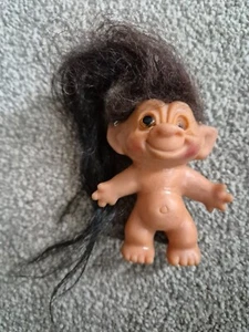RARE SMALL 3" VINTAGE 1960'S THOMAS DAM TROLL FIGURE BROWN HAIR ORIGINAL DENMARK - Bild 1 von 5