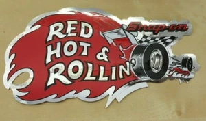 Snap-On Tool Box Metallic Silver Vintage Red Hot & Rollin Sticker 8.5" x 4.75" - Picture 1 of 2