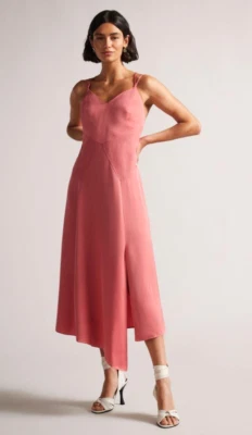 ¡NUEVO CON ETIQUETAS! Maxi Vestido TED BAKER Rosa Polvoriento Sin Mangas Asimétrico Midi TB 3 US 8/10 Foto 1 de 4