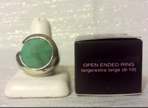 Avon Mark 2009 Open Ended Ring Silvertone Large Green Stone Size Lg-Ex Lg 8-10