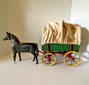 Antique Primitive Horse & Covered Wagon Hand Made Folk Art - Picture 1 of 24