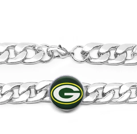 Green Bay Packers Silver Wide Womens Mens Curb Link Chain Bracelet w Gift Pkg D4 Cover