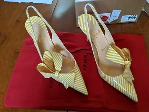 Zapatos Christian Louboutin Clare Nodo Amarillo a Rayas Arco Lateral Eslingback Talla 5/35 - Imagen 1 de 5