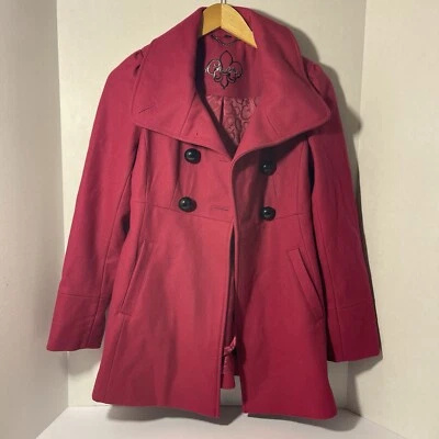 Y2K Guess Magenta Wool Coat Junior Small Double Breasted Pea Coat - Image 1 of 4