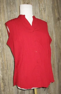 East 5th Womens Petite Medium PM Top Button Down Slvless Red Crinkle Steampunk - Picture 1 of 13