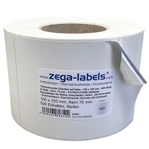500 Thermotransfer Etiketten Rolle 100x150mm Kern76mm EXTREM STARK f.Reifen Holz - Bild 1 von 1