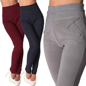 Hose Leggings Business Stretch High Waist Knöpfe Punkte Treggings 36 38 40 42 - Picture 1 of 52