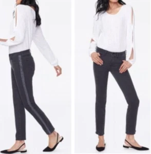 NWT NYDJ Size 0 SHERI SLIM SIDE STRIPE BLACK SS JEANS MSRP $129 - Picture 1 of 11