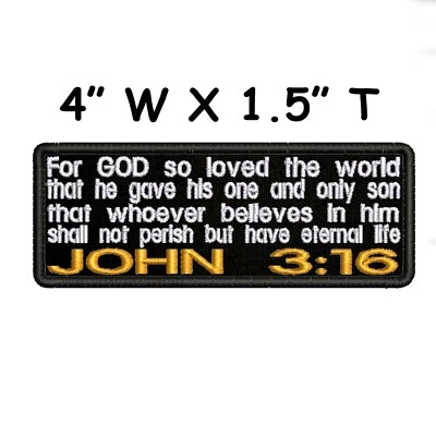 John 3:16 Bible Verse Patch Embroidered Iron-On Applique Love Jesus Christian  - Image 1 of 4