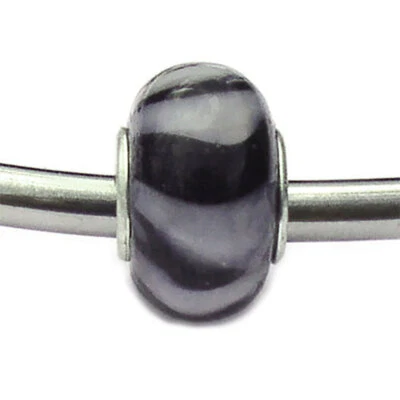 Lavanda y Rayas Negras Gran Agujero Cuentas Vidrio de Murano y Plata .925 Carlo Biagi  Foto 1 de 2