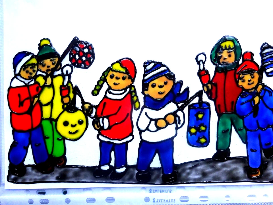 HANDARBEIT Gabis Window Color Bilder Deko - Herbst - Sankt Martin - Kinder mit Laterne -