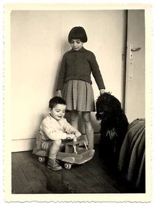 Niños Jugando Sentados Camión Perro - Foto Antigua Año 1960 - Picture 1 of 1
