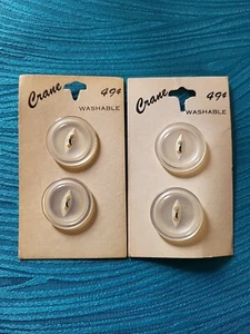 2x Vtg Crane Buttons on Card Round White Pearlized Pearlescent 2-Hole Flat 7/8" - Picture 1 of 3