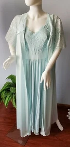 VINTAGE ELEGANTES 2-TEILIGES SHADOWLINE NACHTHEMD NYLON SPITZE KLEID MIT UMHANG Gr. Small  - Bild 1 von 11