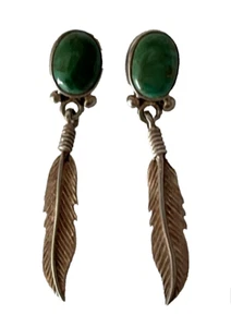 Navajo gefiederte Türkis Sterling Silber Ohrstecker - Bild 1 von 4