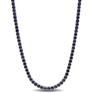 Amour 14K White Gold 11 3/4 CT TGW Sapphire Tennis Necklace - Picture 1 of 7