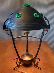 Art Nouveau Austrian Darkened Bronzed Brass Chunk Glass Jewel Table Lamp 16.5 In - Picture 1 of 19