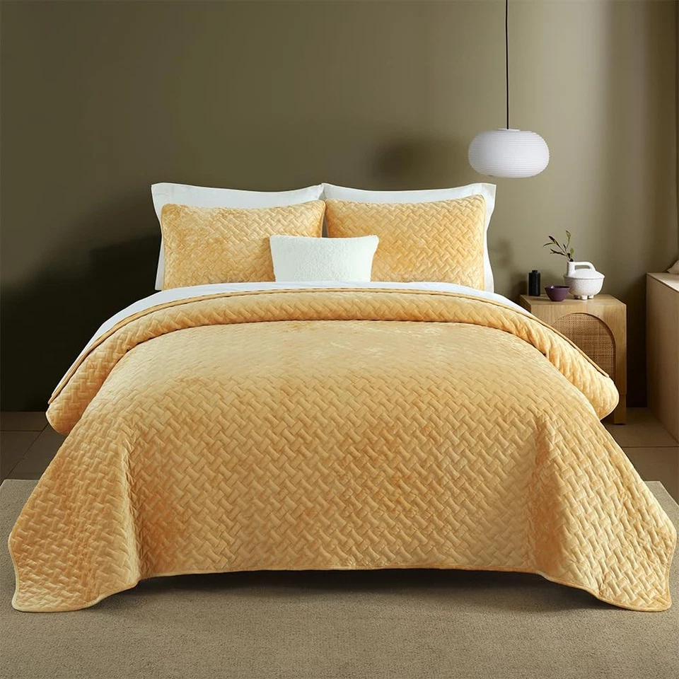 Juego de ropa de cama edredón colcha de terciopelo, elegante edredón de terciopelo ultra suave de lujo... Foto 1 de 4