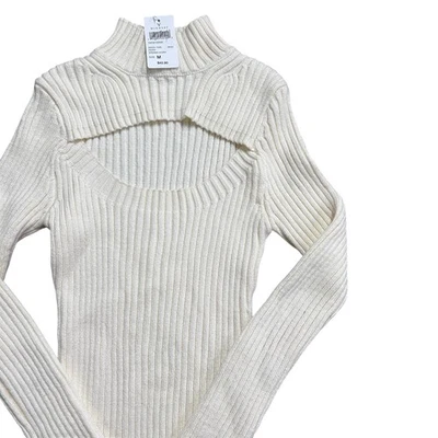 Mini Vestido Windsor Marfil Acanalado Tejido Manga Larga Corte Cuello Simulado - M - Nuevo Foto 1 de 4