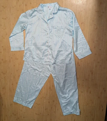 PIJAMA VINTAGE MISS ELAINE RAYAS AZULES SUAVE CÁLIDO TALLA L GRANDE Foto 1 de 4