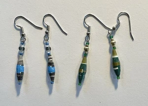 2er Set Paar: Recyclingpapier Perlen Fischhaken Ohrringe - blau & grün - Handarbeit - Bild 1 von 2