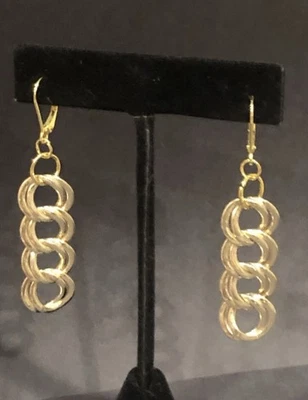14k Solid Gold Leverbacks with 14k Gold w Silver Core Circle Drops 2 1/4” - Image 1 of 4