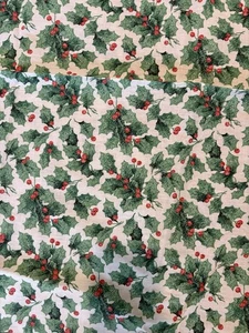 Vintage Weihnachtsstoff 5 Yds Tischdecke? Rot Grün Stechpalmen Beeren Neu - Bild 1 von 6