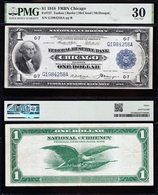 AWESOME Crisp Choice VF++ 1918 $1 Chicago FRBN Note! PMG 30! FREE SHIP! 84258A - Image 1 of 3