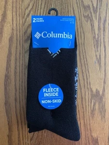 COLUMBIA Mens (2 PR) Black Fleece Lined Non-Skid Lounge SOCKS L(6-12) 173069 NIP - Picture 1 of 3